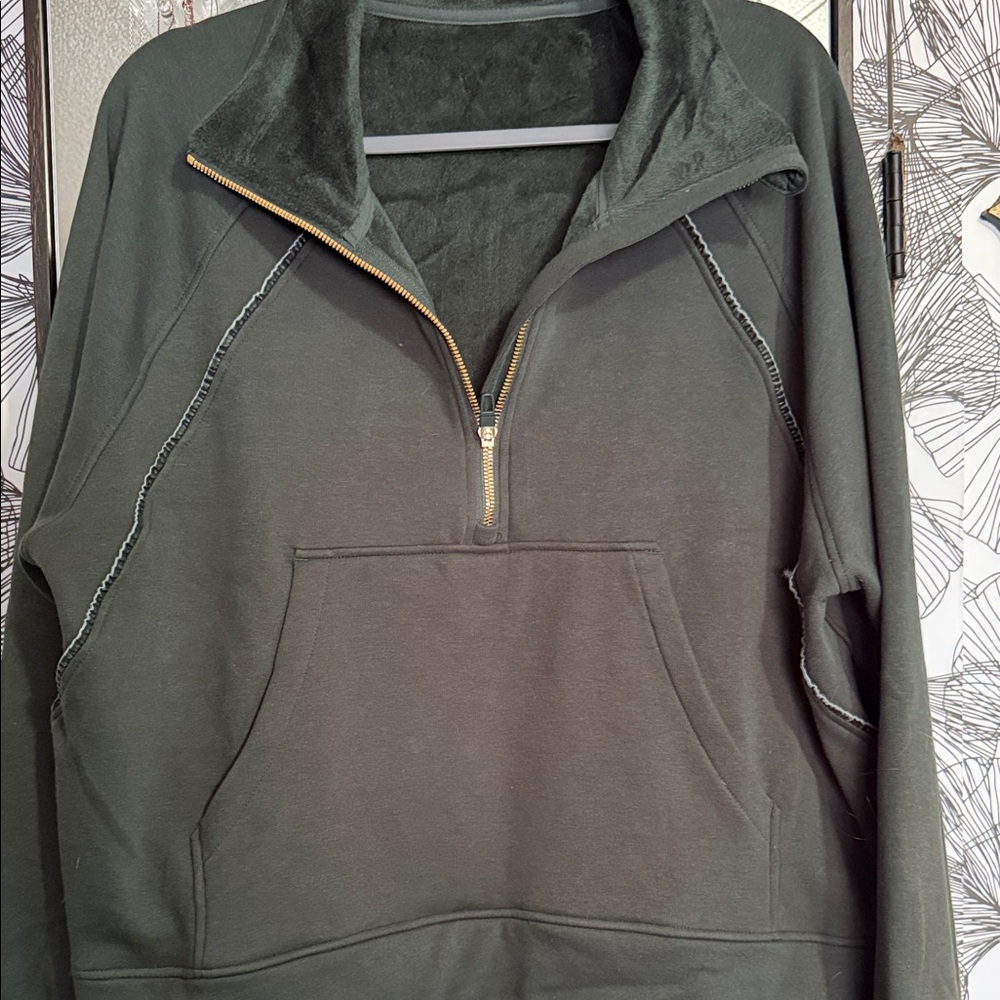 Women’s Half-Zip Fleece Pullover Sweater - Dark Green